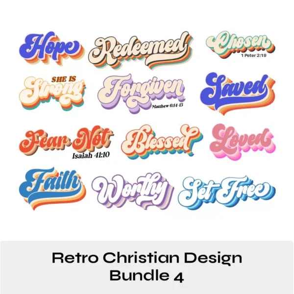 12 Christian Retro Bible Words SVG PNG EPS Design Bundle 4