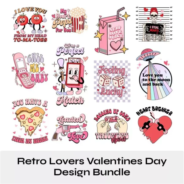 12 Retro Lovers Matching Couples Design Valentines Day SVG PNG EPS Design Bundle