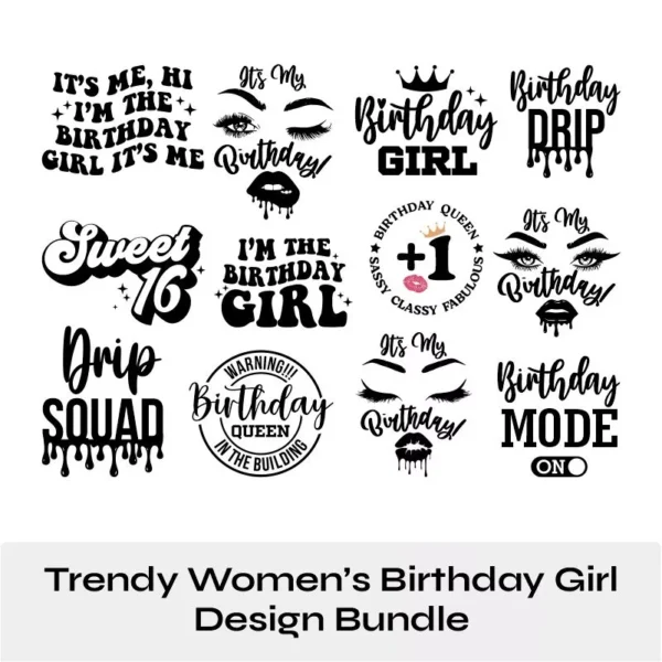 12 Trendy Womens Birthday Girl Lashes Lips SVG