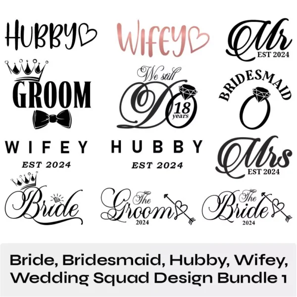 Wedding SVG Bundle 1 - Mr and Mrs SVG - Marriage SVG